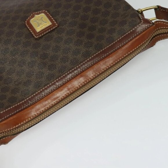 CELINE Macadam Canvas Shoulder Bag PVC Leather Brown Gold - Picture 6 of 16